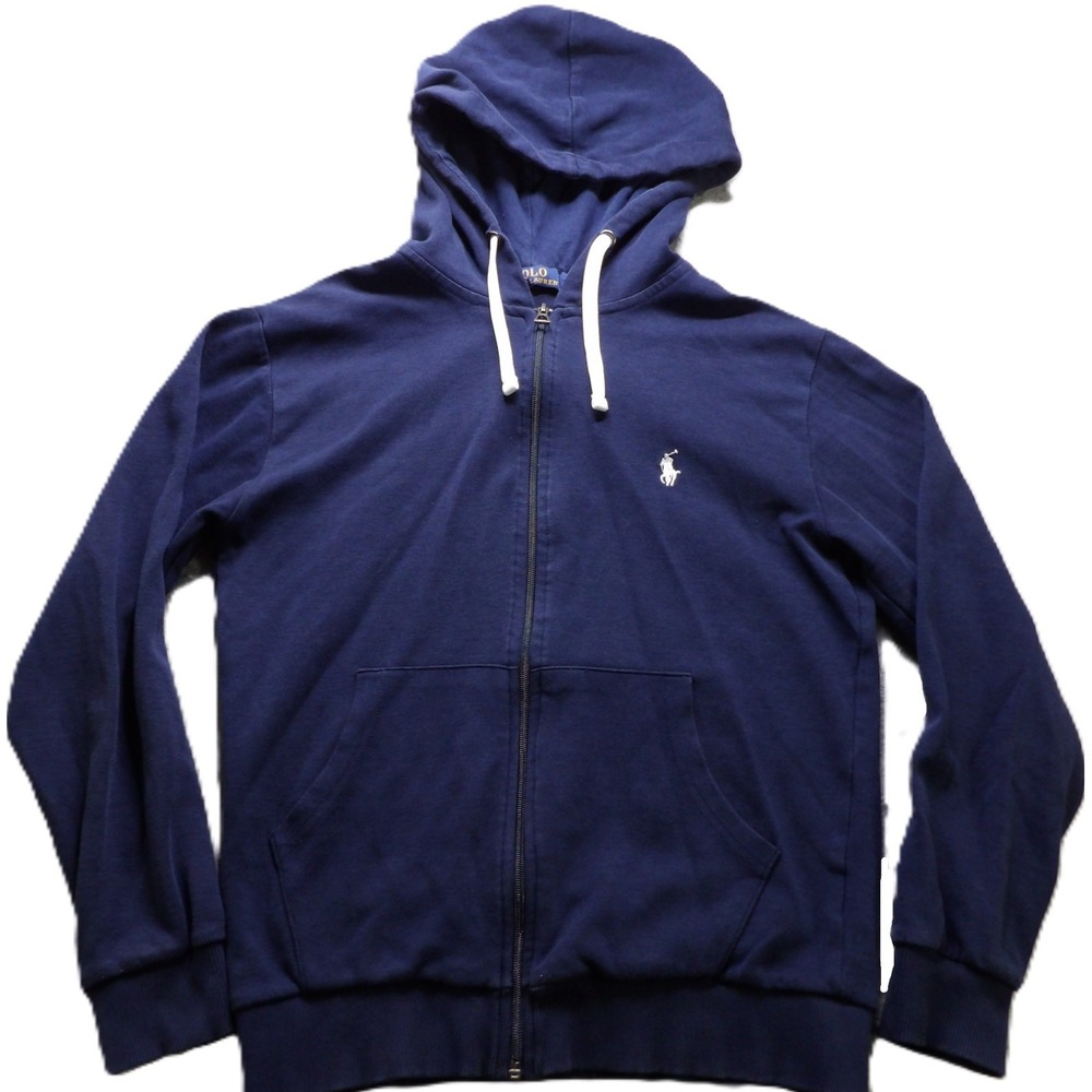 Polo Ralph Lauren Full Zip Hoodie Cotton Navy Blue Men Small Regular Pony Casual